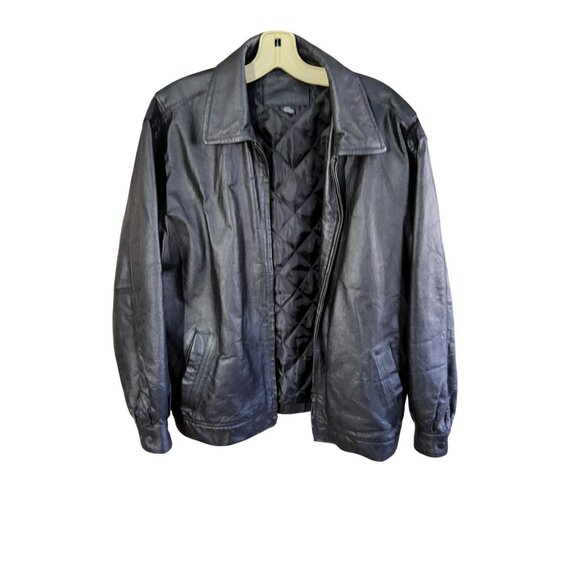 Vintage Knightsbridge Black Leather Mens Medium Size Heavy Jacket - Picture 1 of 3